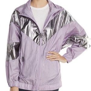 AVEC LES FILLES Windbreaker Jacket Lightweight Hooded Purple Silver Size Medium